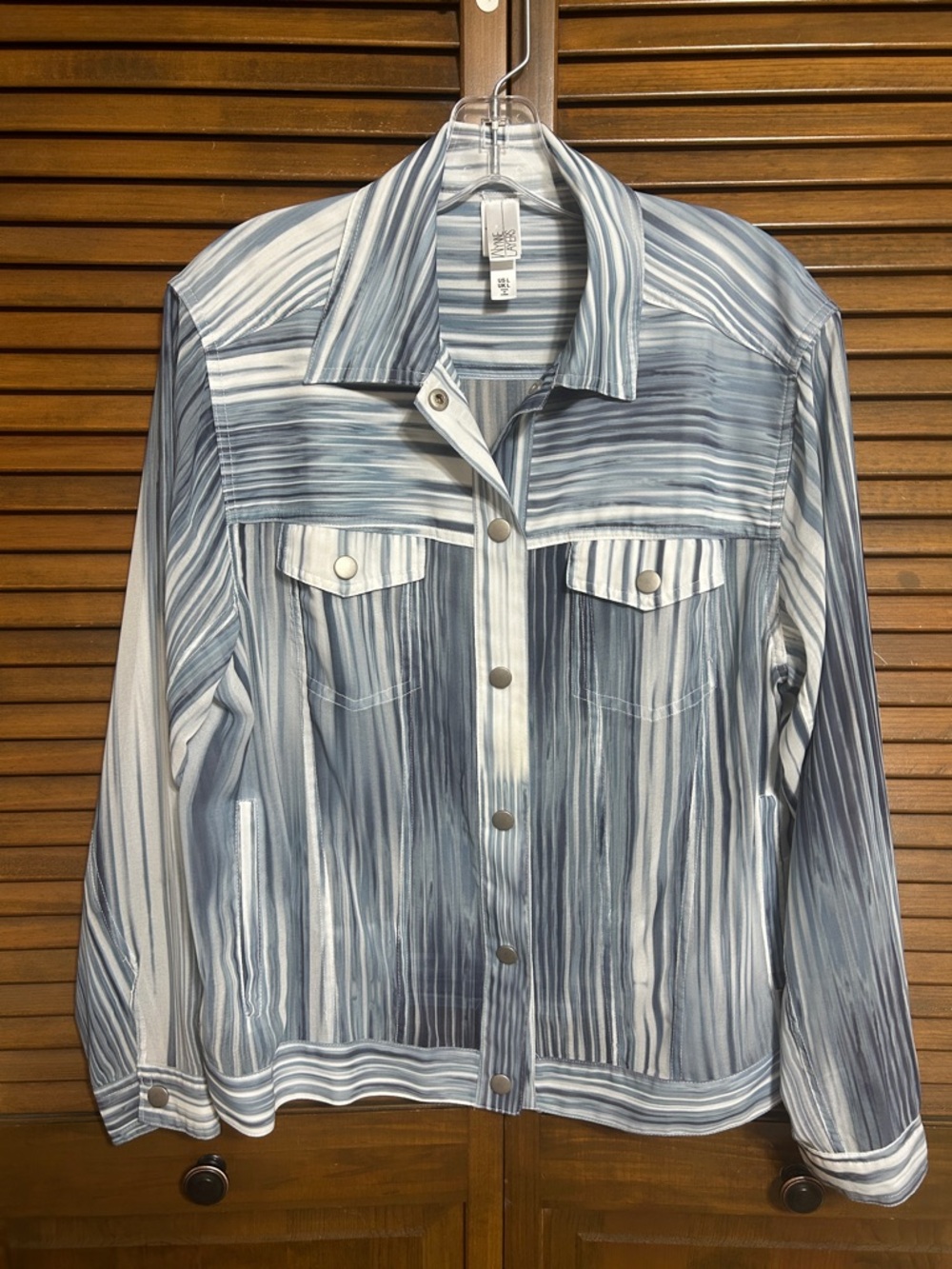 Wynne Layers Blue & White Striped Chiffon Lightweight Jacket Size L